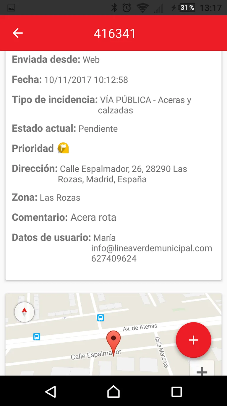 LiVe Gestión de incidencias, screen 5