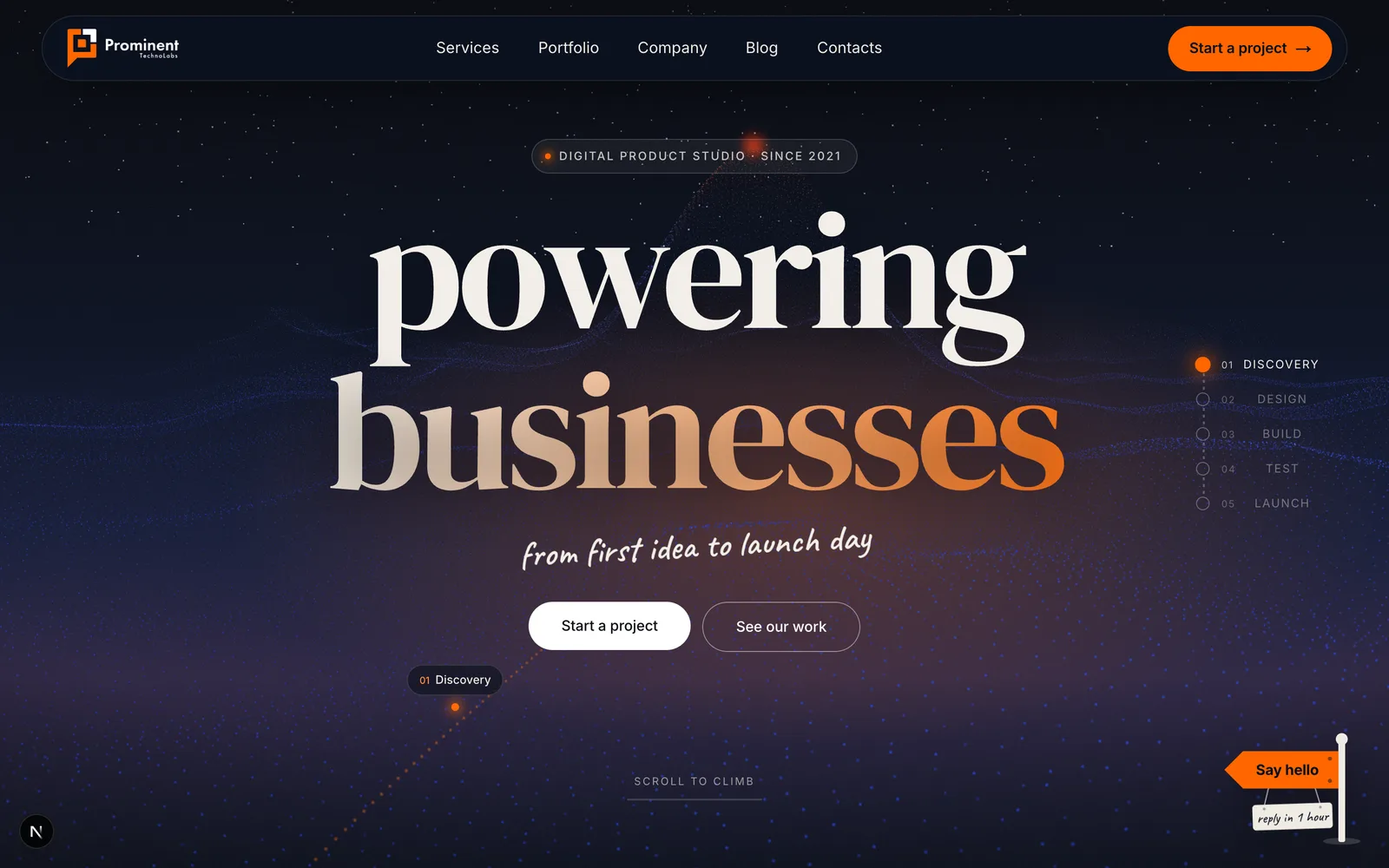 The Prominent TechnoLabs website, with the logo in the header