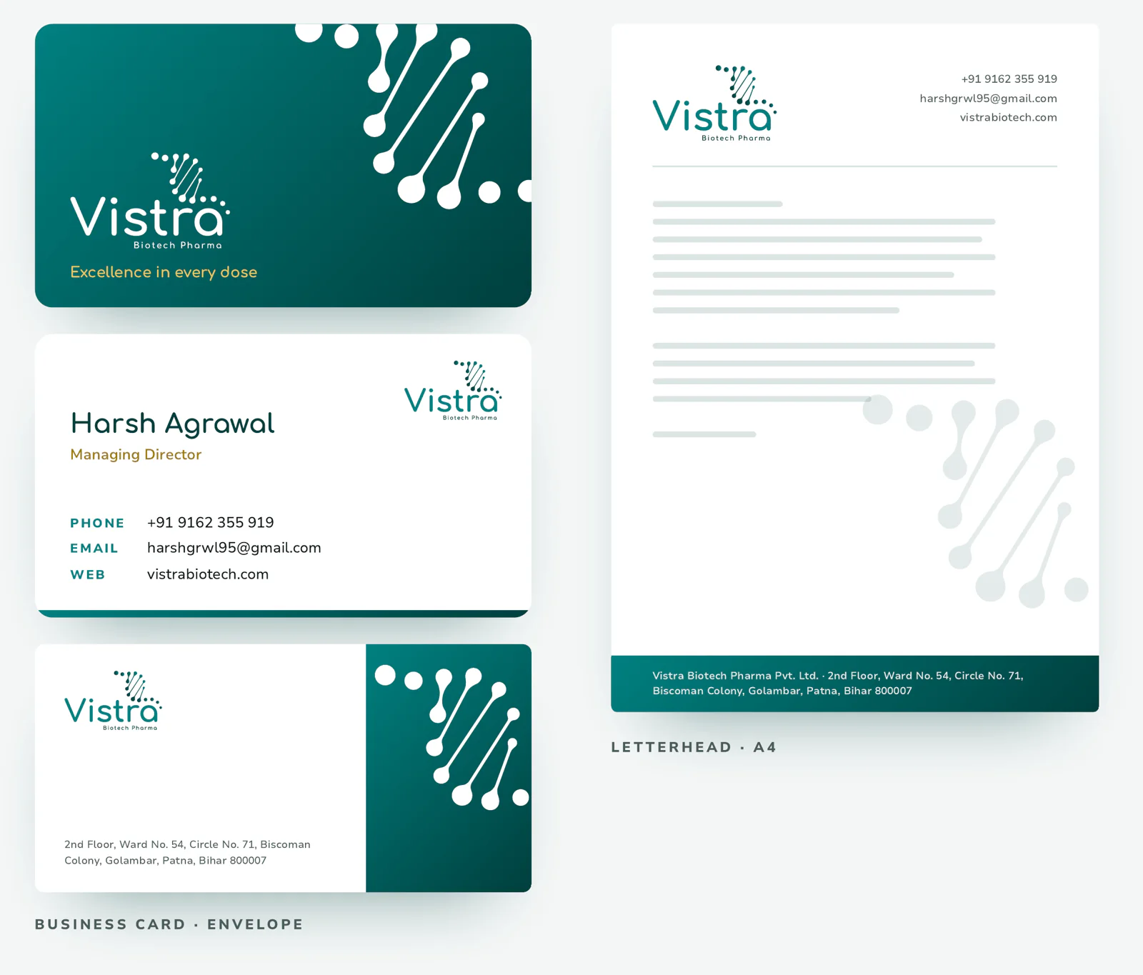 Vistra business card, letterhead and envelope